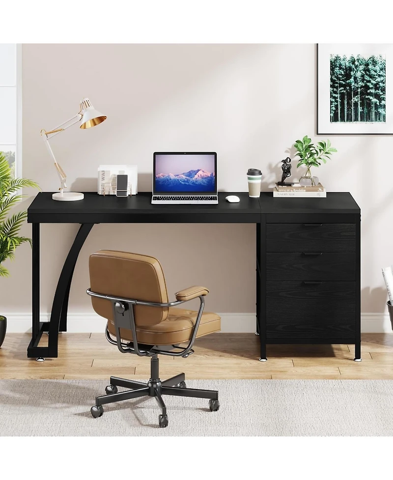 Tribesigns Computer Desk with 3 Drawers, Pc Desk with Reversible Drawers,Study Writing Table Workstation,File Storage for Home Office