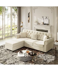 Maison Boucle 82.6'' Velvet Sofa and Ottoman, Chesterfield Nailhead, 3 Pillows