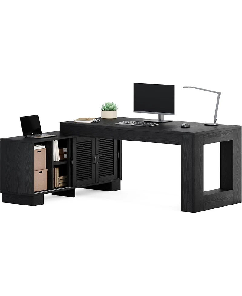 Tribesigns Large 63" L Shaped Executive Desk with File Cabinet,Modern Corner Computer Desk for Home Office Furniture Workstation