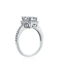 Bling Jewelry Art Deco Style 3CT Halo Cz Emerald Cut Promise Ring Rose Gold Plated Sterling Silver