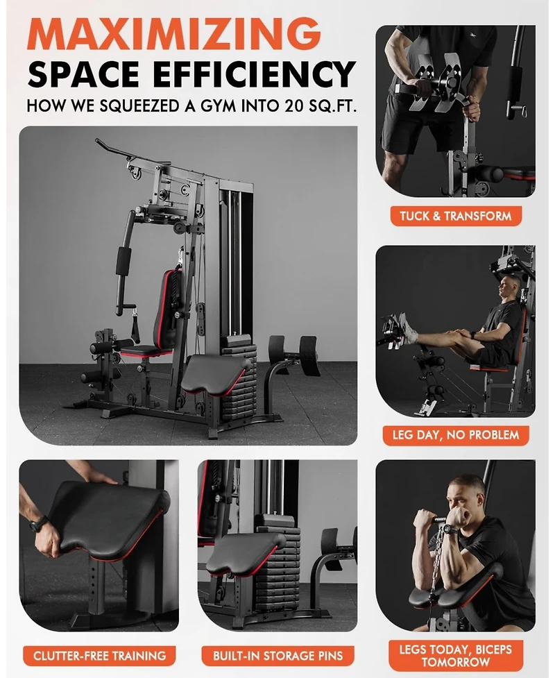 Mikolo Home Gym Station with 150LB Weight Stack, Multi-Function Exercise Equipment for Full Body Training