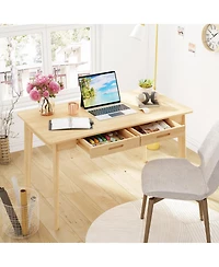 Homsee Writing Desk with 2 Slim Drawers - Large Office Rubber Wood Legs Modern Mdf Study Table Easy Assembly