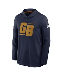 Nike Men's Navy Green Bay Packers Sideline Dri-fit Long Sleeve Hooded T-Shirt