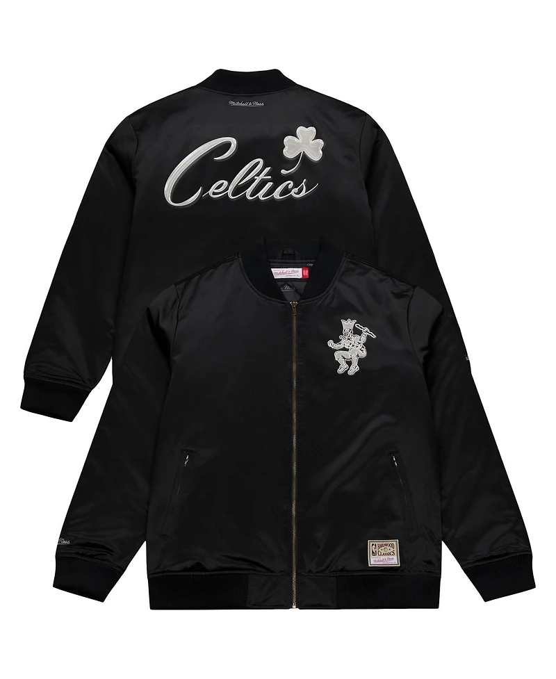 Mitchell & Ness Men's Black Boston Celtics Chrome Satin Bomber Full-Zip Jacket