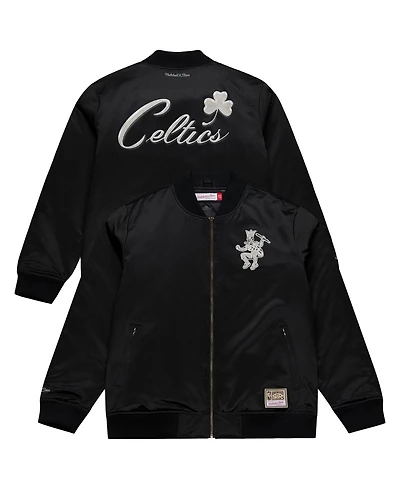 Mitchell & Ness Men's Black Boston Celtics Chrome Satin Bomber Full-Zip Jacket
