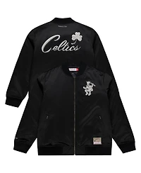Mitchell & Ness Men's Black Boston Celtics Chrome Satin Bomber Full-Zip Jacket