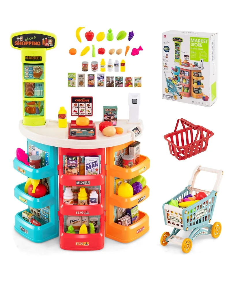 Slickblue 76 Piece Kids Grocery Store Play Set with Shopping Cart Pretend