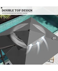 Pellebant Outdoor Patio Double Top Square Aluminum Cantilever Umbrella with Rod Wheel Base