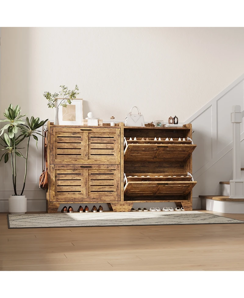 Homfan Two-Tier Flip Door Shoe Cabinet with Spacious Storage, Freestanding Entryway Organizer for Shoes and Accessories