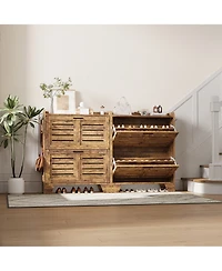 Homfan Two-Tier Flip Door Shoe Cabinet with Spacious Storage, Freestanding Entryway Organizer for Shoes and Accessories