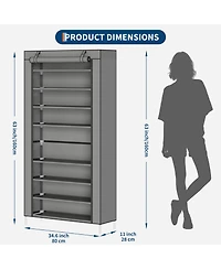 Homfan 9-Tier Shoe Rack with Storage Shelves, Iron Coat Rack and Garment Organizer, Freestanding Closet Tower for Bedroom and Entryway,