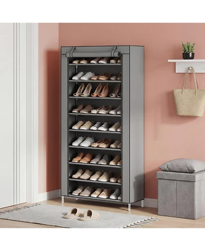 Homfan 9-Tier Shoe Rack with Storage Shelves, Iron Coat Rack and Garment Organizer, Freestanding Closet Tower for Bedroom and Entryway,