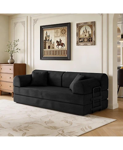 Maison Boucle 78.74'' Corduroy Convertible Sleeper Sofa Bed, 3 Seater, Floor