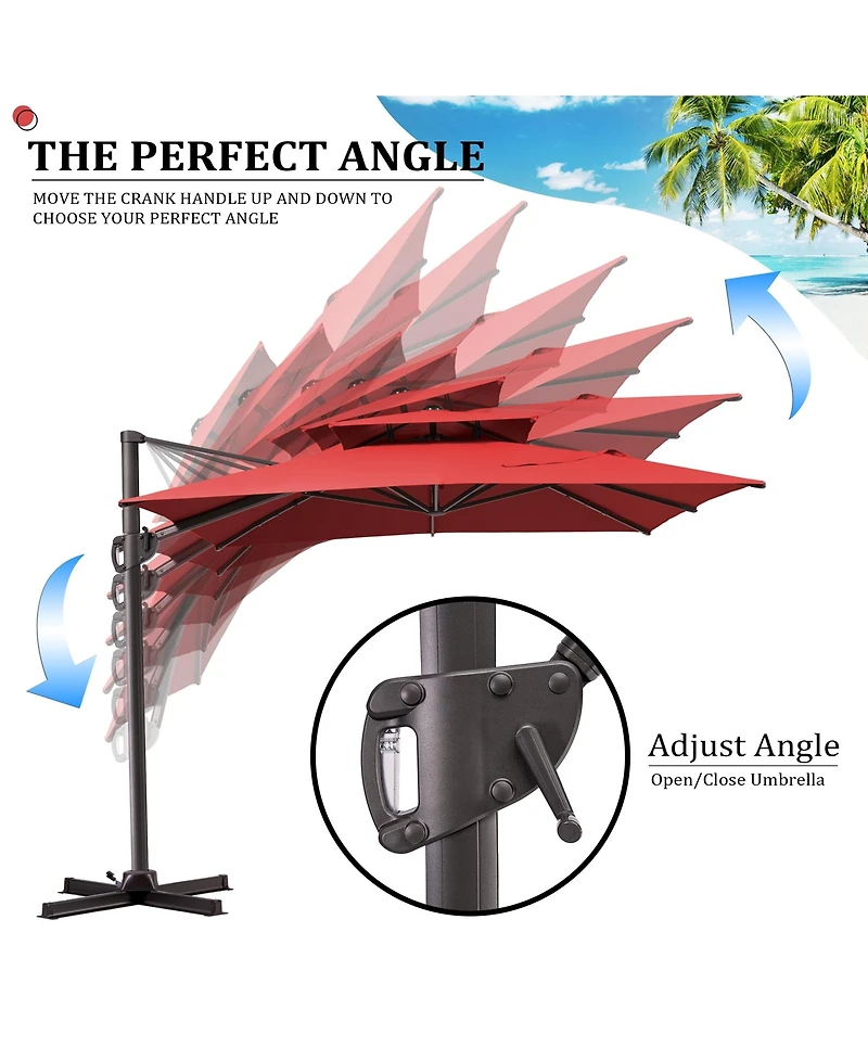 Pellebant 9 x 11Feet Outdoor Patio Double Top Square Aluminum Cantilever Umbrella with Umbrella Base