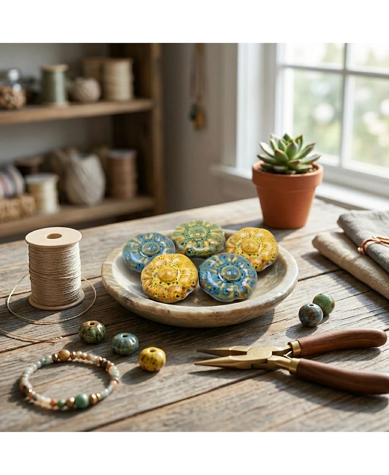 Sevorley Ceramic Flower Shaped Loose Beads for Diy Jewelry Making, Bracelets, Necklaces and Craft Projects