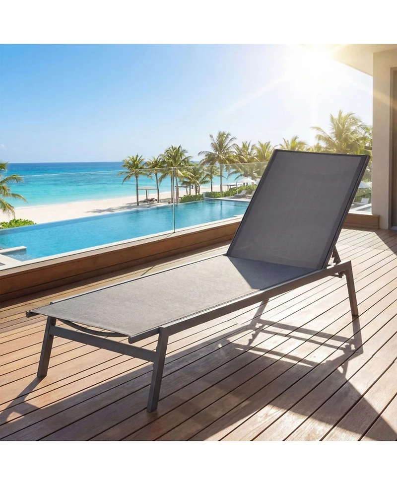 Gouun Outdoor Reclining Chaise Lounge Chair with 6-Position Adjustable Back