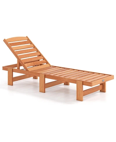 Gouun Solid Wood Patio Chaise Lounge Recliner with 5-Position Adjustable Backrest