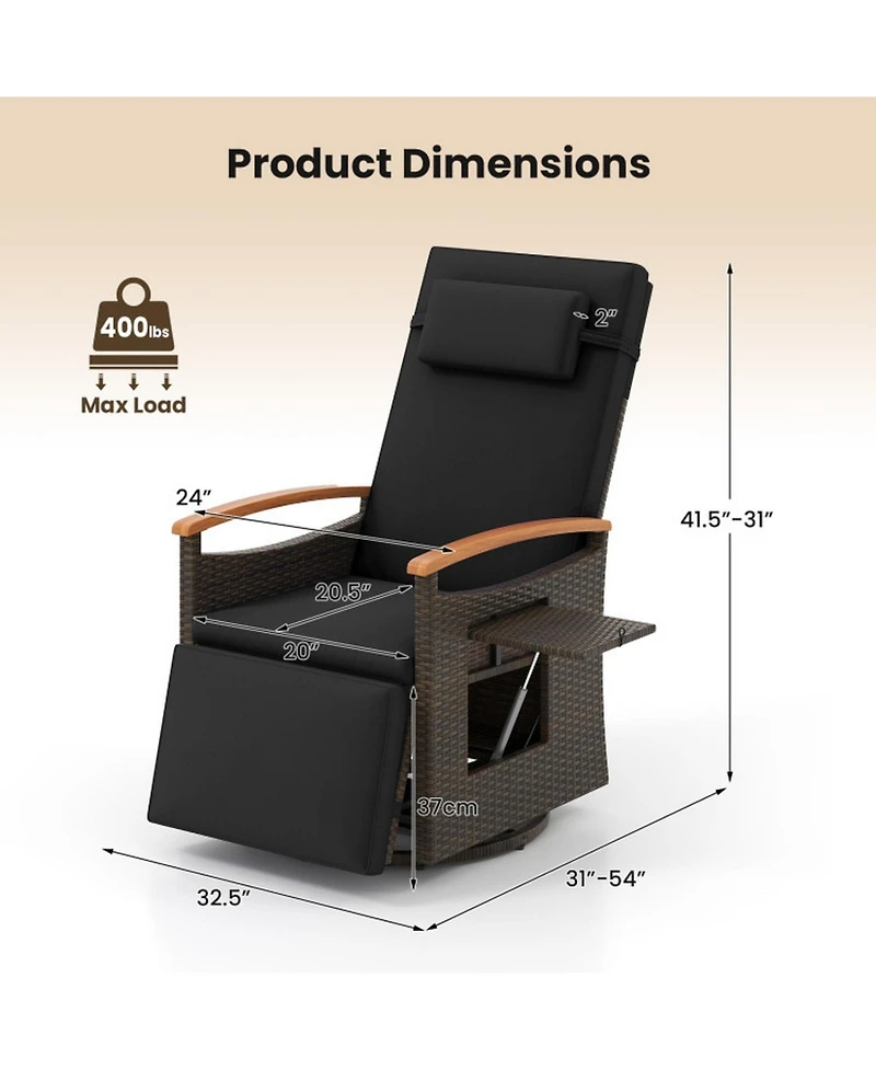 Gouun Rattan 360-Degree Swivel Outdoor Recliner Chair with Footrest