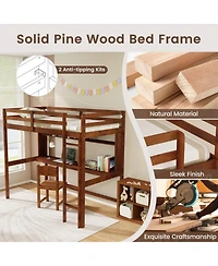 Gouun Twin Loft Bed with Built-In Desk and Storage Shelf for Kids