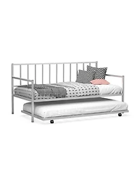 Gouun Twin Metal Daybed with Roll-Out Trundle and Slat Support