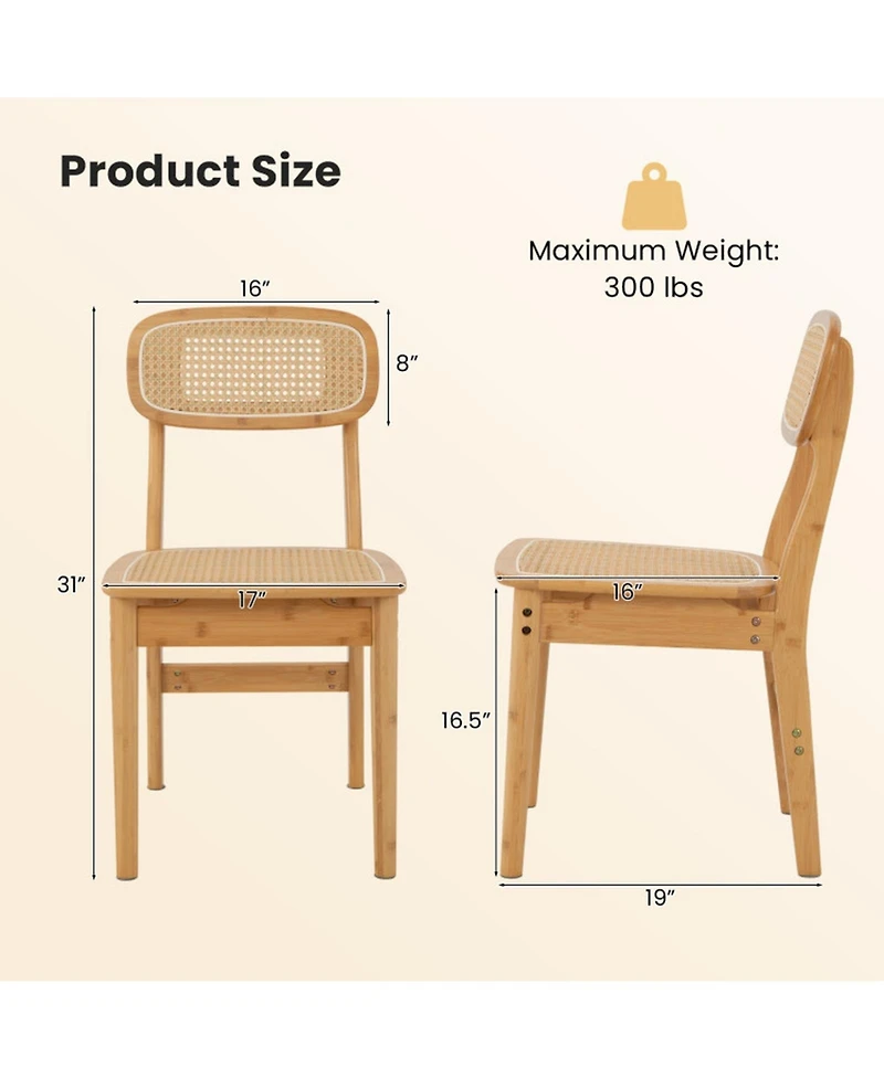 Gouun Set of 2 Woven Rattan Dining Chairs with Curved Backrest