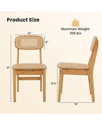 Gouun Set of 2 Woven Rattan Dining Chairs with Curved Backrest