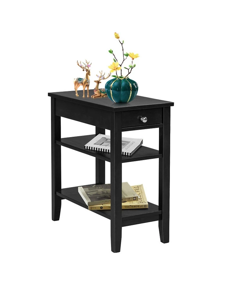 Gouun Side End Table with Drawer and 2-Tier Open Storage Shelves
