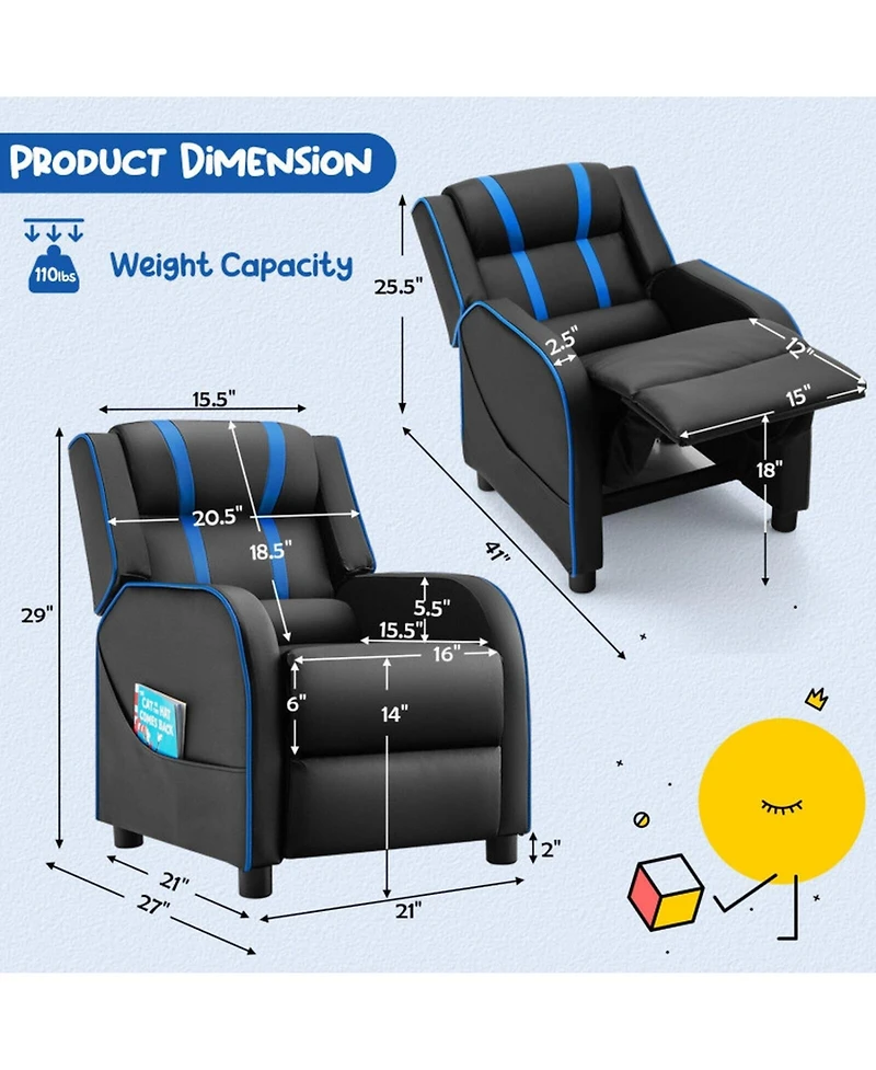 Gouun Kids Recliner Chair with Side Pockets and Footrest