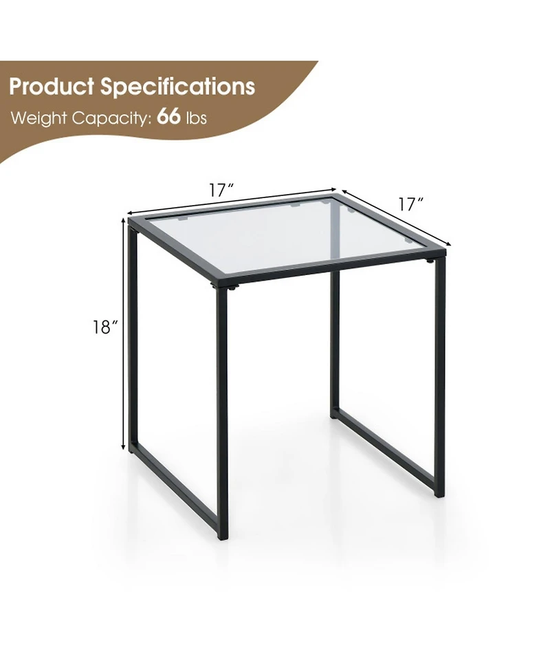 Gouun Tempered Glass Side Table with Metal Frame for Indoor and Outdoor Use