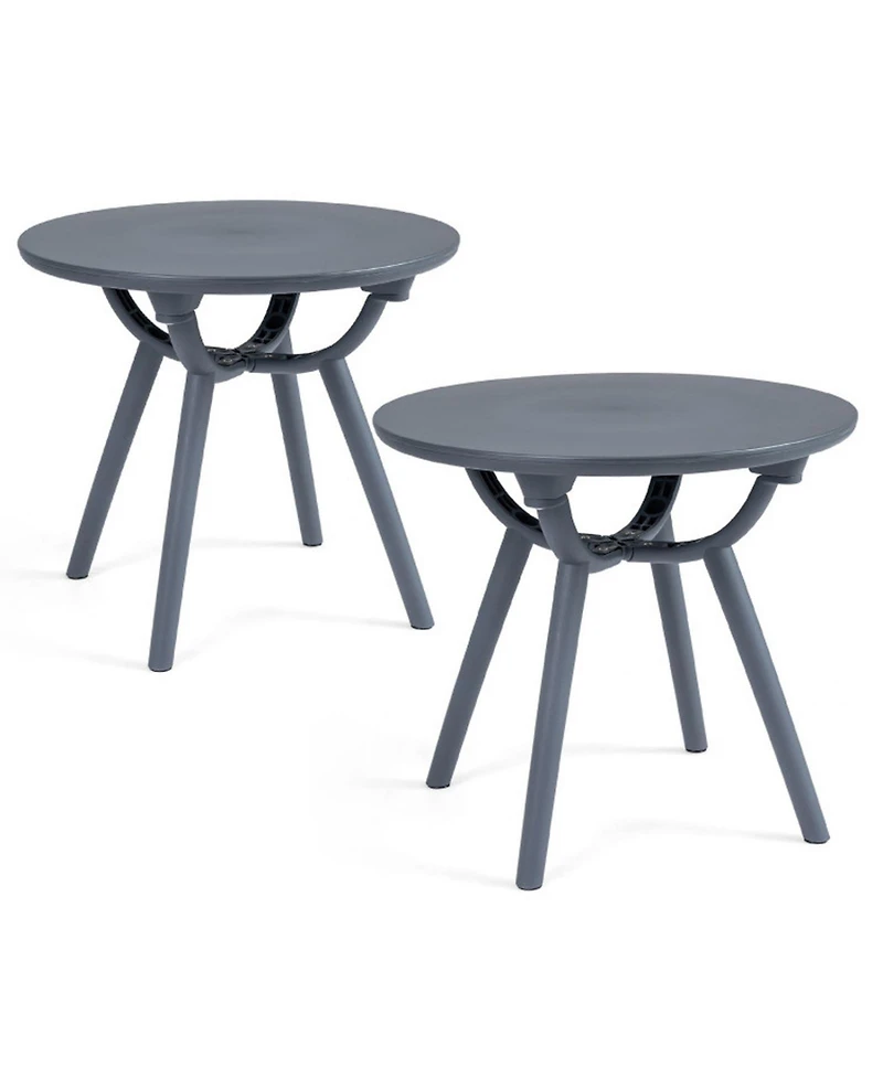 Gouun Round Patio Storage Side Table with Open Shelf, Set of 2