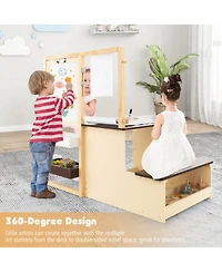 Gouun Kids Art Center with Double-Sided Easel and Storage Bench