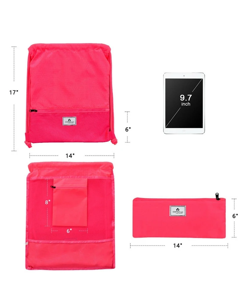 Gouun Foldable Drawstring Sports Backpack with Zippered Pockets