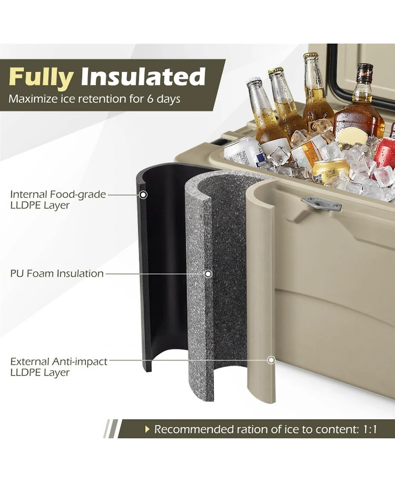 Gouun 45-Quart Insulated Hard Cooler with 6-Day Ice Retention