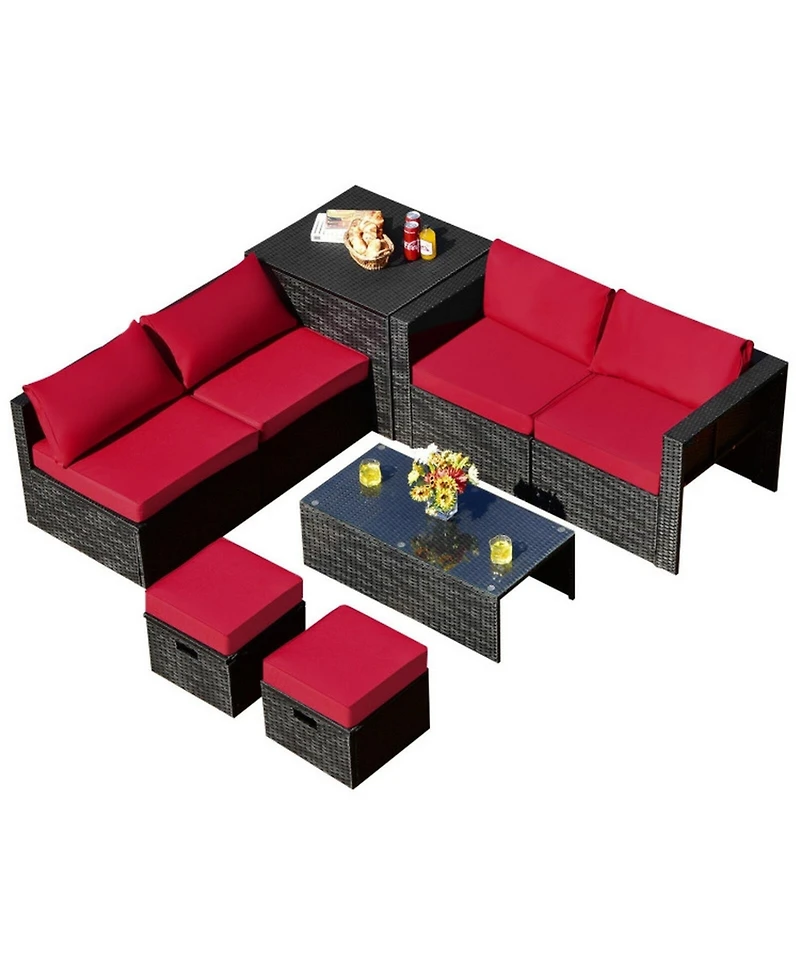 Gouun 8-Piece Patio Rattan Conversation Set with Storage Box