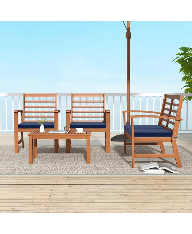 Gouun 4-Piece Acacia Wood Outdoor Conversation Set with Cushions