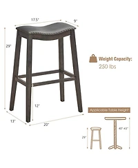 Gouun Set of 2 Backless Bar Stools with Nailhead Pvc Leather Seat
