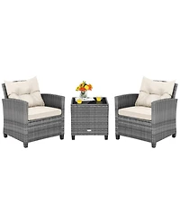 Gouun 3-Piece Outdoor Wicker Conversation Set with Glass Table