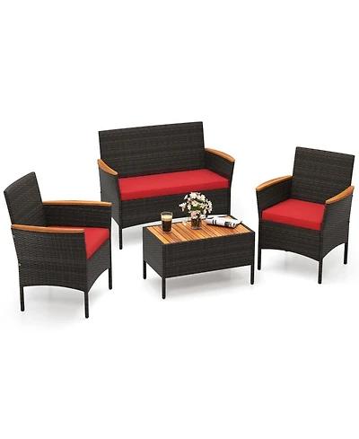 Gouun 4-Piece Patio Wicker Sofa Set with Loveseat, 2 Chairs and Coffee Table