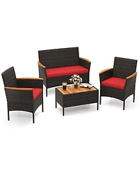 Gouun 4-Piece Patio Wicker Sofa Set with Loveseat, 2 Chairs and Coffee Table