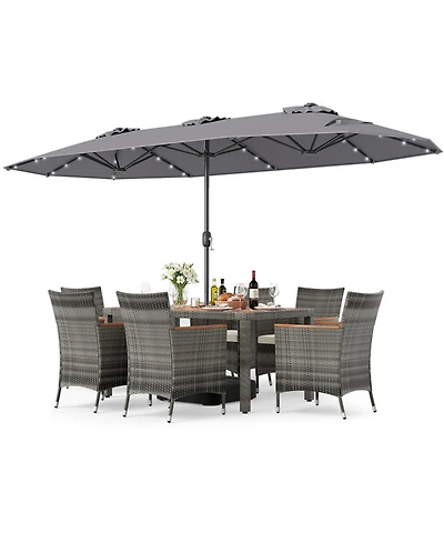 Gouun 8-Piece Outdoor Wicker Dining Set with 13.5 Ft Double-Sided Solar Led Umbrella