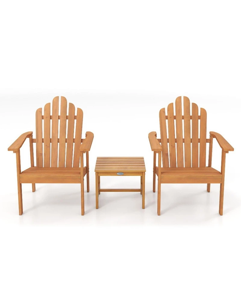Gouun Stackable Acacia Wood Adirondack Chair Set of 2 with Side Table