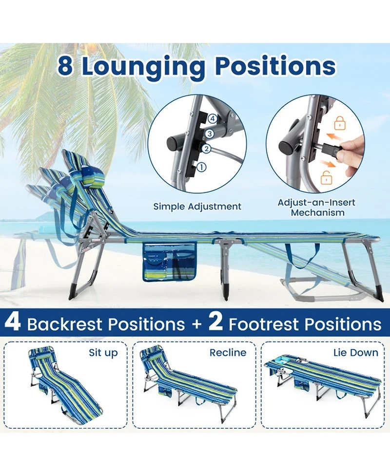 Gouun Set of 2 Portable Tanning Chairs with 4-Position Back and Face Hole