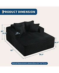 gaomon Extra-Large Corduroy Frameless Sofa Bed with Armrests and 4 Plush Pillows-Perfect for Apartments, Living Rooms, Bedrooms