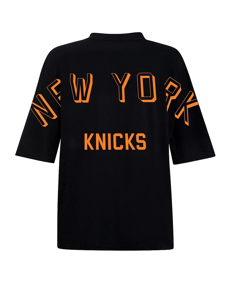 Hype And Vice Women's Black New York Knicks Oversized Football T-Shirt