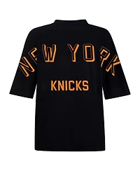 Hype And Vice Women's Black New York Knicks Oversized Football T-Shirt