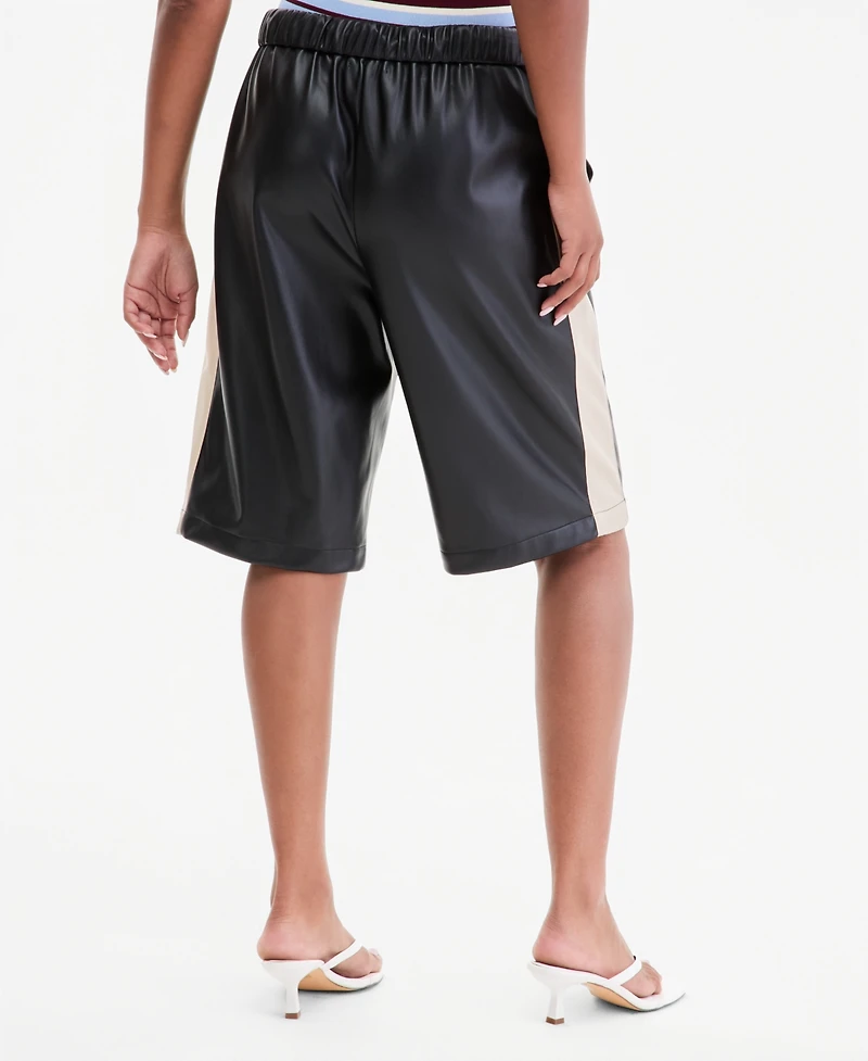 Bar Iii Women's Faux-Leather Side-Stripe Bermuda Shorts, Macy's Exclusive