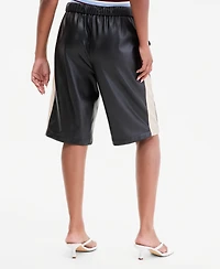 Bar Iii Women's Faux-Leather Side-Stripe Bermuda Shorts, Macy's Exclusive