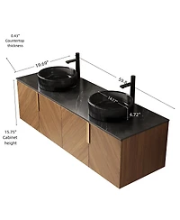 Sillysis 60 Inch Double Sink Bathroom Vanity, Sintered Stone Top, Double Glass Vessel Sink, Soft Close Large Storage