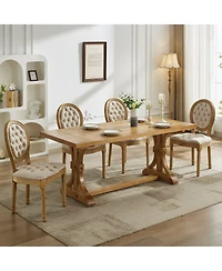 Clihome French Style Solid Wood Frame Antique Painting, Hand-pulled buckle decoration Pu artificial leather Dining Chair,Set of 2