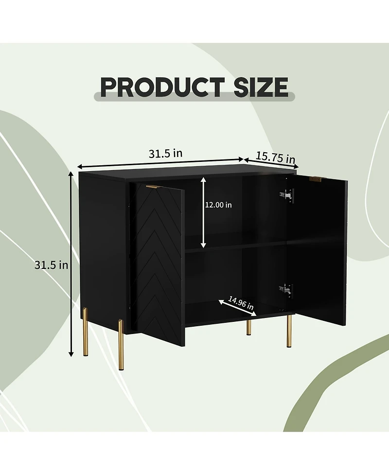 Clihome Storage Cabinet with 2 Doors, 32 Inch Monden Accent Adjustable Shelf, Free-Standing Sideboard